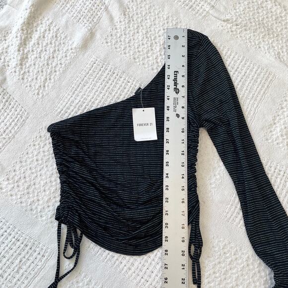 new black shimmer silver stripe one shoulder ruched top TLS1 2915 - Picture 2 of 10